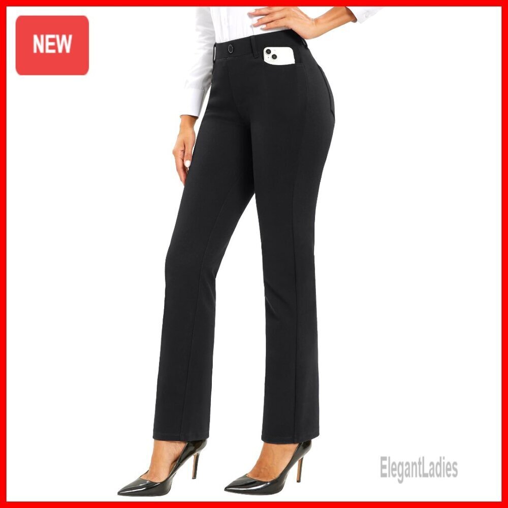 Straight Leg Stretch Dress Pants for Work, High Rise, Wrinkle-Free Fabric